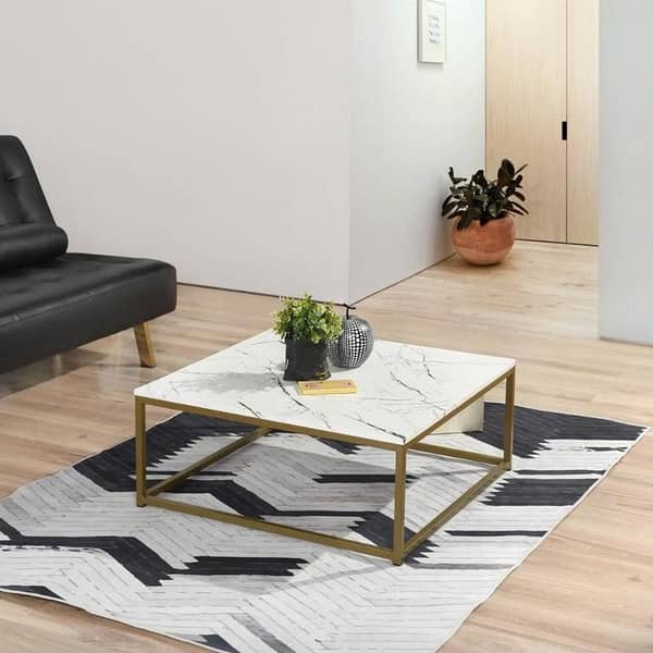 Premium Wooden Marble Texture Top Center Table with Rectangular Shape Ideal for Living Room Storage and Stylish Interiors