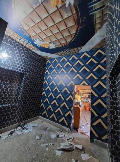 Fancy ceiling Media wall Wallpaper vinyl & wood flooring ceiling Wpc