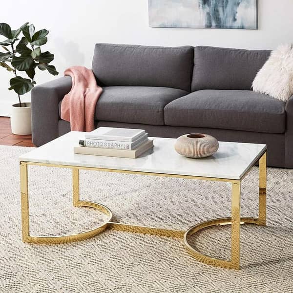 Elegant U-Shaped Center Table Wooden Marble-Texture Top for Modern Living Rooms, Lounges, and Office Spaces