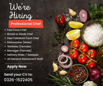 Chef || Female Manager (GRO) || Rider || Restaurant Jobs