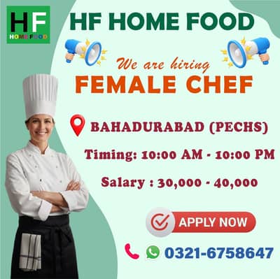 Hiring for Female chef, Chef required for resturant,Need staff
