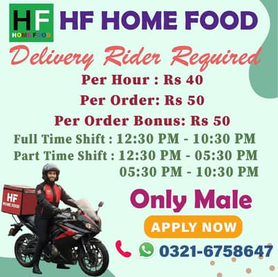 Hring for delivery rider, Riders required for Resturant, Need staff