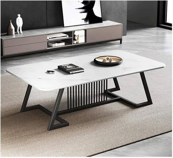 Elegant Wooden  Marble Center Table with Metal Frame  Sophisticated Accent for Lounge, Bedroom, or Office