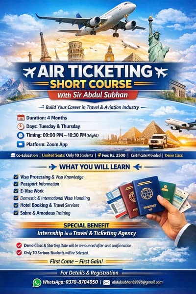 ENGLIAH LANGUAGE/AIR TIKETING COUSE/MAKING SKECH /ASSIGNMENT WORK AND