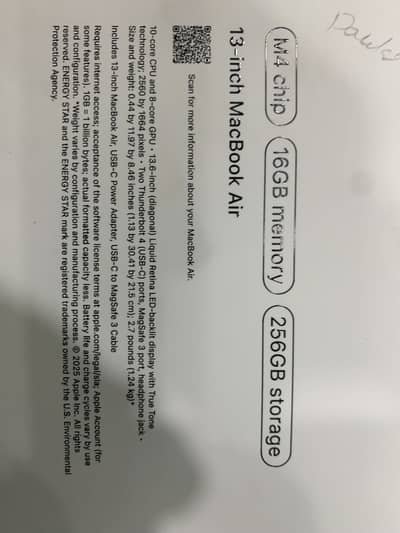 Apple MacBook Air 13-inch (M4, 16GB RAM, 256GB SSD)