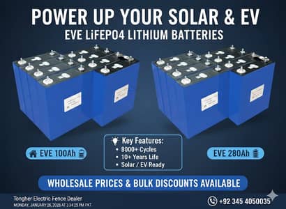 LiFepo4 Lithium Solar Battery EVE 280ah/100ah 8000Cycles