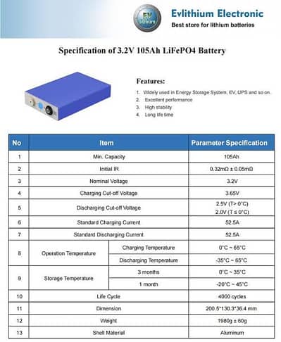 LiFepo4 Lithium Solar Battery EVE 280ah/100ah 8000Cycles