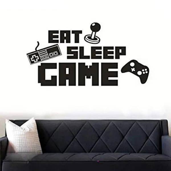 Size: 2 x 1 feet -Eat Sleep Game Wall Sticker Decal Special For Boys, Kid, Girls, Games home , room, gaming , decor , decoration Lover - Rising Arts- Black Color