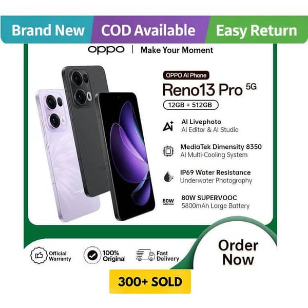 OPPO Reno13 Pro 5G | 12GB RAM + 512GB ROM  | PTA Approved | 1 Year Warranty by OPPO Official Store