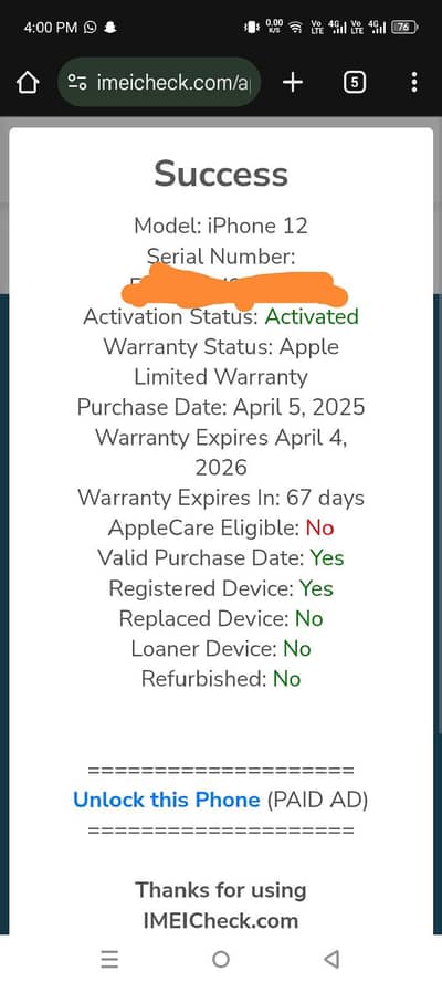 I phone 12  jv ] 4_64 sim tempory work 2 month calour nevi blue