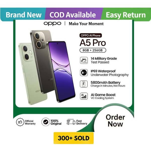 OPPO A5 Pro | 8GB RAM + 256GB ROM - System Active (Extended Warranty till Feb-2027) | PTA Approved by OPPO Official Store | Get Free Gift OPPO Band