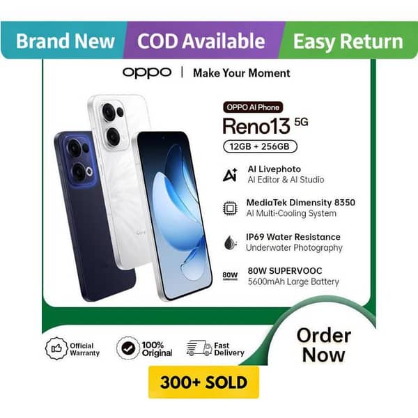 MEGA DEAL : OPPO Reno13 5G | 12GB RAM + 256GB ROM (Get Free Gift OPPO Fitness Band)  | PTA Approved | 1 Year Warranty by OPPO Official Store