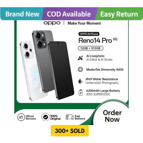 OPPO Reno14 Pro 5G | 12GB RAM + 512GB ROM | PTA Approved | 1 Year Warranty by OPPO Official Store
