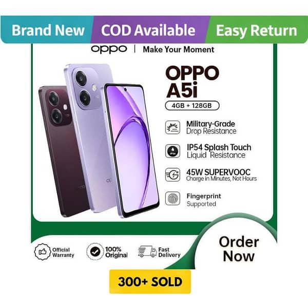 OPPO A5i | 4GB RAM + 128GB ROM | PTA Approved | 1 Year Warranty by OPPO Official Store