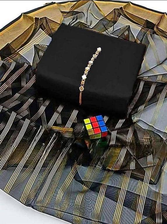 ZM Fabrics 3-Piece Unstitched Katan Silk Shirt & Trouser with Organza Lining Dupatta for Women