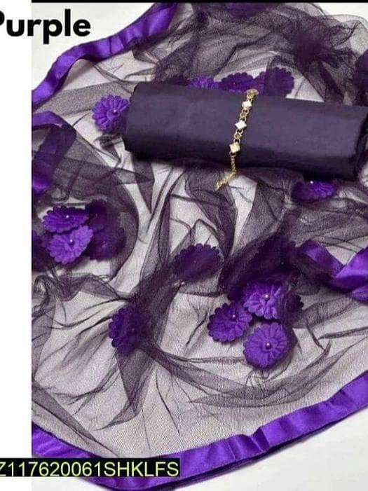 ZM Fabrics 3-Piece Unstitched Katan Silk Shirt, Trouser & Net Dupatta for Women