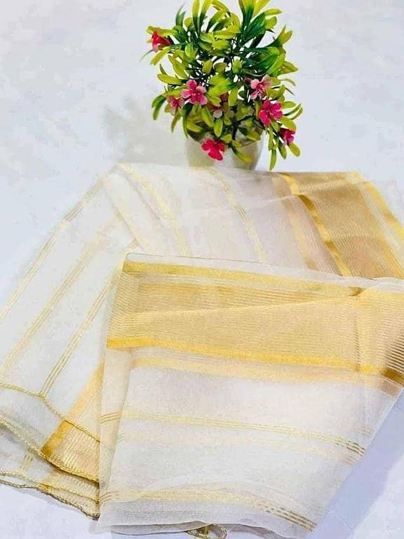 ZM Fabrics Lining Printed Organza Dupatta for Ladies - White