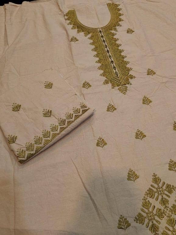 2-Piece Cotton Embroidered Suit for Women and Girls – Intricate Neckline Work and Coordinated Trouser Embroidery