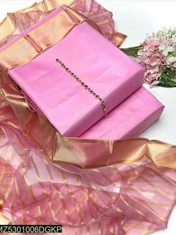 ZM Fabrics Unstitched Katan Silk Shirt & Trouser with Organza Dupatta (3YD Shirt, 54" Width) – Eid Collection