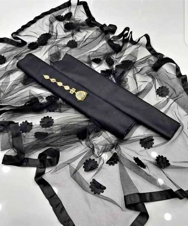 ZM Fabrics 3pc Unstitched Katan Silk Shirt, Trouser & Net Dupatta – Eid Collection for Women