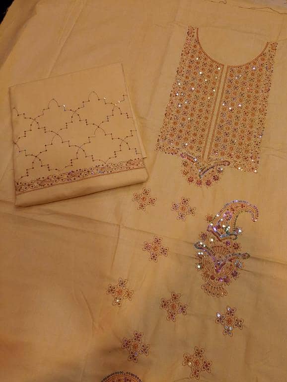 2pc Cotton Embroidered Suit for Women – Soft Fabric, Fancy Front Embroidery, Unstitched 2-Piece Set