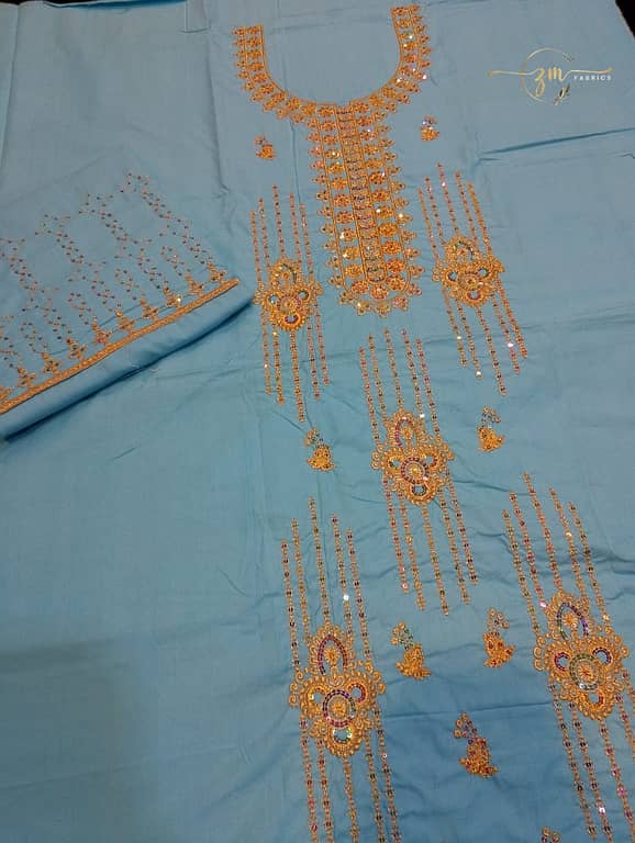 ZM Fabrics Pack of 1 & 2 Premium Soft Cotton 2-Piece Unstitched Suits for Women with Embroidery and Sequins