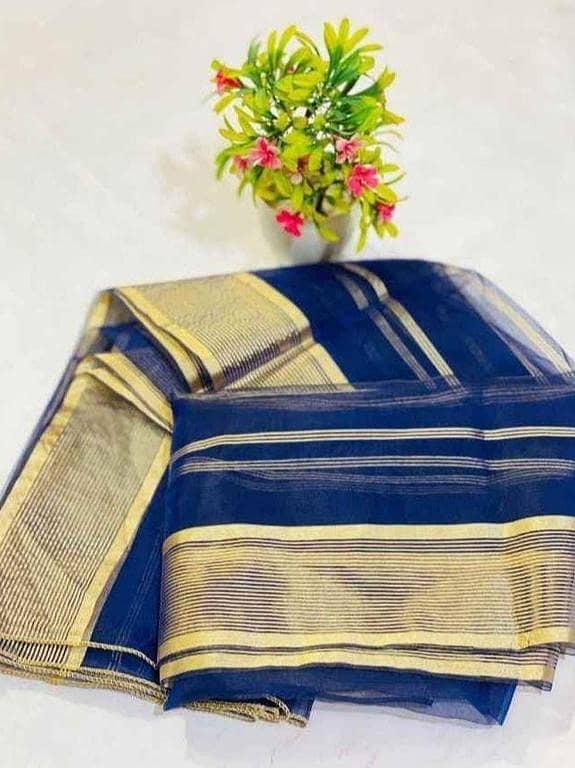 ZM Fabrics Lining Printed Organza Dupatta for Ladies in Navy Blue