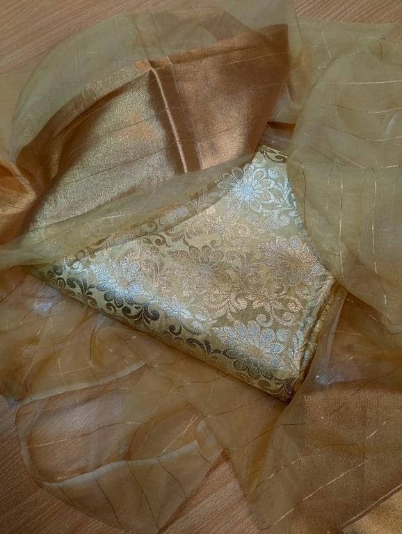 Jamawar collection Banarasi Jamawar unstitched suit for women and girls | pure Seesha full zari Jamawar 3-piece suit with organza dupatta