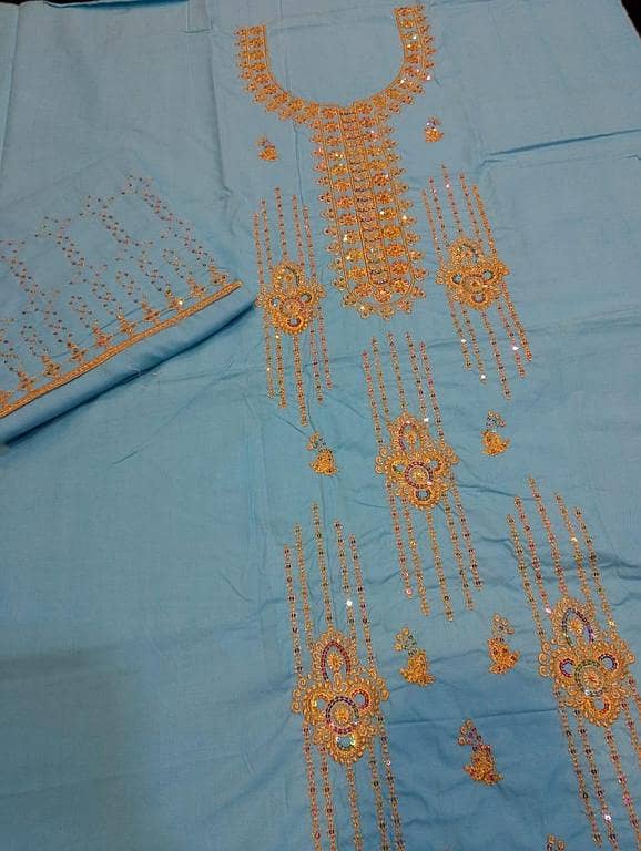 Cotton 2pc Unstitched Suit for Women with Embroidery and Sequins | Elegant Design, 2-Piece Cotton Unstitched Suit, Winter Collection