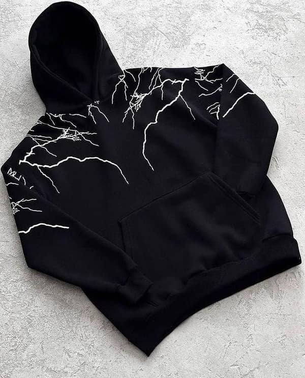 Black Lightning Print Hoodie – Premium Winter Wear | New