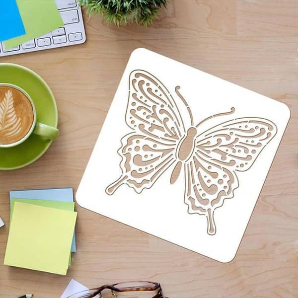 Butterfly Stencil Template – 11.8 x 11.8 Inch Reusable Square Plastic Stencil by Aizal Collection