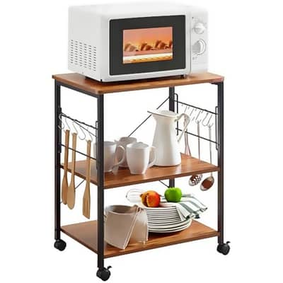 3-Tier Kitchen Microwave Stand with Storage Shelves & Wheels – Multi