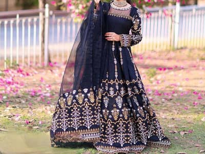 Katan Silk 3-Piece Block Printed Maxi Dress with Dupatta