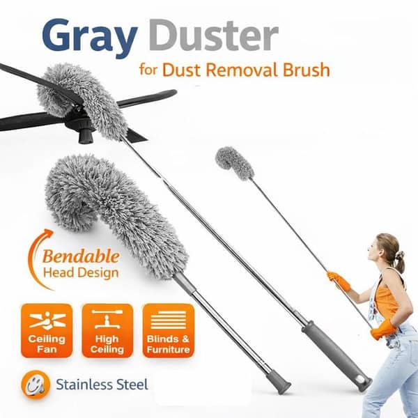 Extendable Microfiber Duster with Extra-Long 100 inches Flexible Pole - Reusable & Washable Dust Removal Brush for Ceiling Fans, High Ceiling, Blinds, Furniture & Cars Furniture, Dust Removal Tool Bendable Head Design Stainless Steel Pole