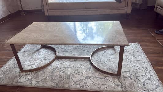 Luxury Marble Coffee Table – Solid Stone Top with Metal Base