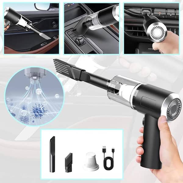 Advance Technology 3-in-1 Cordless Mini Car Vacuum Cleaner, Air Blower, USB Rechargeable Handheld Cleaner for Car Interiors, Home and Office
