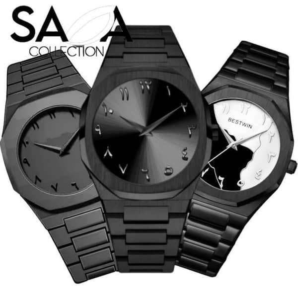Stainless Steel Arabic Dial Black Aura Watch for Men