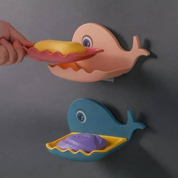 Fish Shape Wall-Mounted Soap Holder with Double Layer Drainage (Waterproof PP Dish Tray)