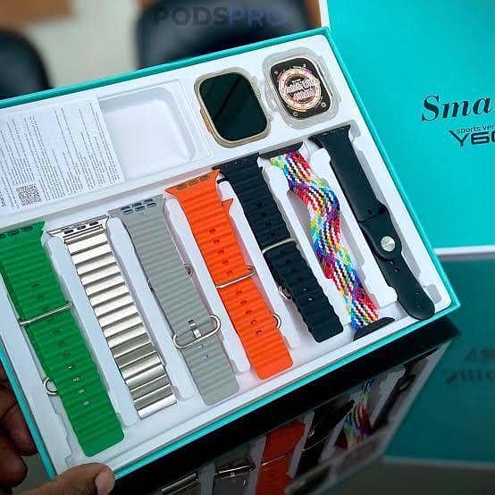 Y60 Ultra Smart Watch with 7-in-1 Strap Combo, Bluetooth Calling, Wireless Charging, and HD Display