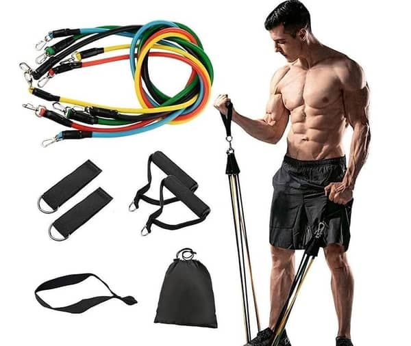11-Piece Resistance Band Set with Door Anchor and Hooks (Random Color)