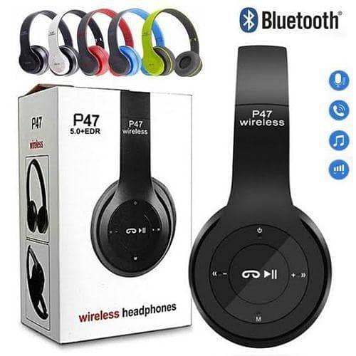 P47 Wireless Headphones, Bluetooth Foldable Headset with Microphone Support FM Radio TF For PC TV Smart phones & Tablets Etc