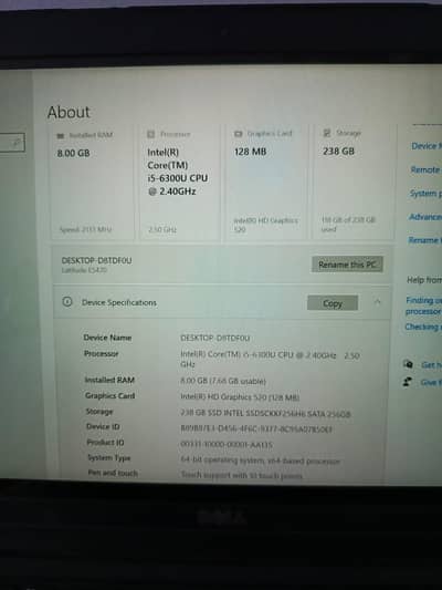 Dell latitude e5470 i5 6th generation Touch screen