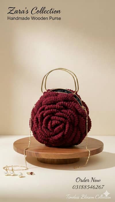 handmade woolen rose purse
