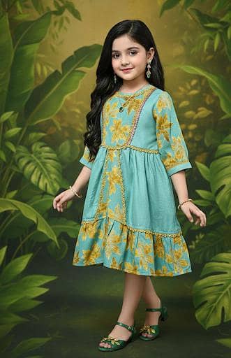 Elegant Aqua Green Embroidery Frock with Golden Accents