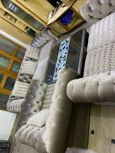 Sofa set with table | 3+2+1 seater sofa | Wooden Sofa