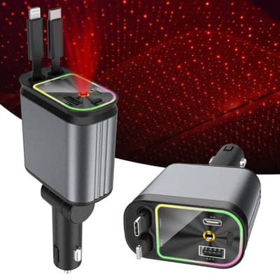 4 in 1 Retractable Car Charger 66W with Starry Night Lights Projection