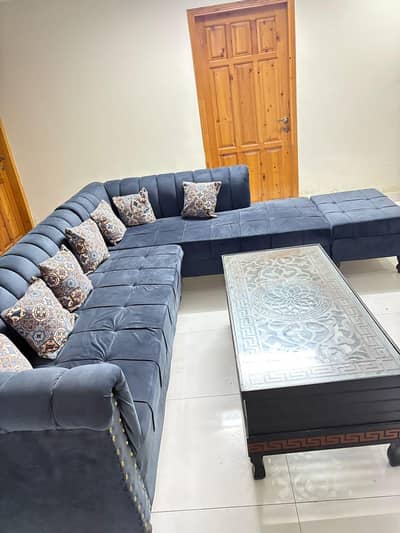 L shaped Sofa set with side table and center table