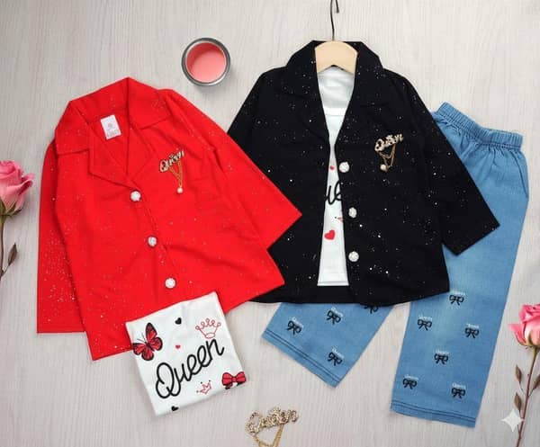 Stylish 3-Piece Girls Outfit (Shirt, Inner Top & Pants)