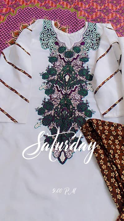 Elegant cotton Embroidery shirt printed trouser and dupatta