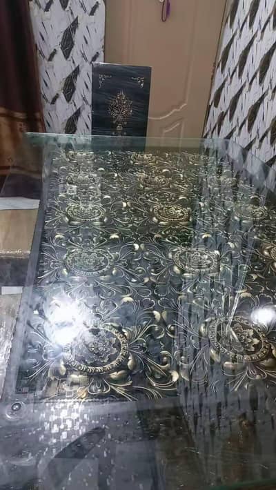 6 seater wooden and glass dining table